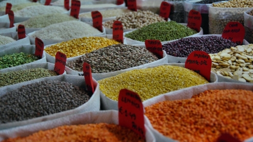 assorted color beans in sack