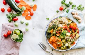 flat lay photography of vegetable salad on plate